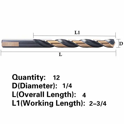 HSS Black and Gold Coated Twist Drill Bits Metal Drill Ideal for Drilling on Mild Steel Copper Aluminum Zinc Alloy